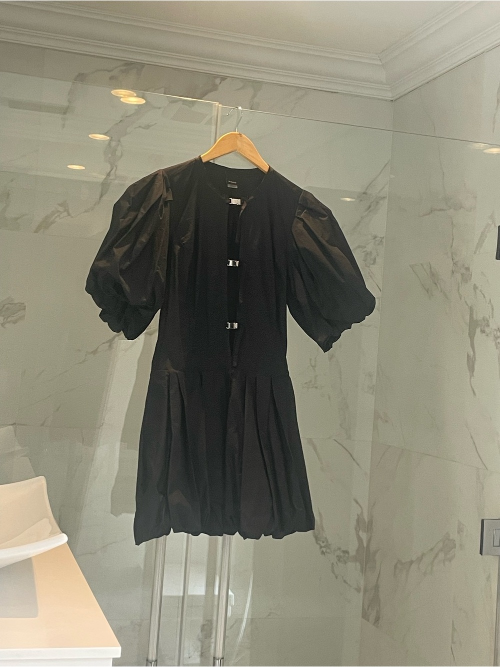 Pinko Black Puff-Sleeve Mini Dress